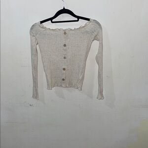 Cream Button-Up Ribbed Crop Top